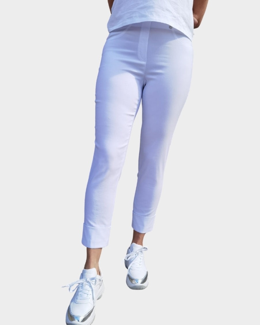 Robell Robell - Bella Slim Fit Trousers 7/8 White | Trousers