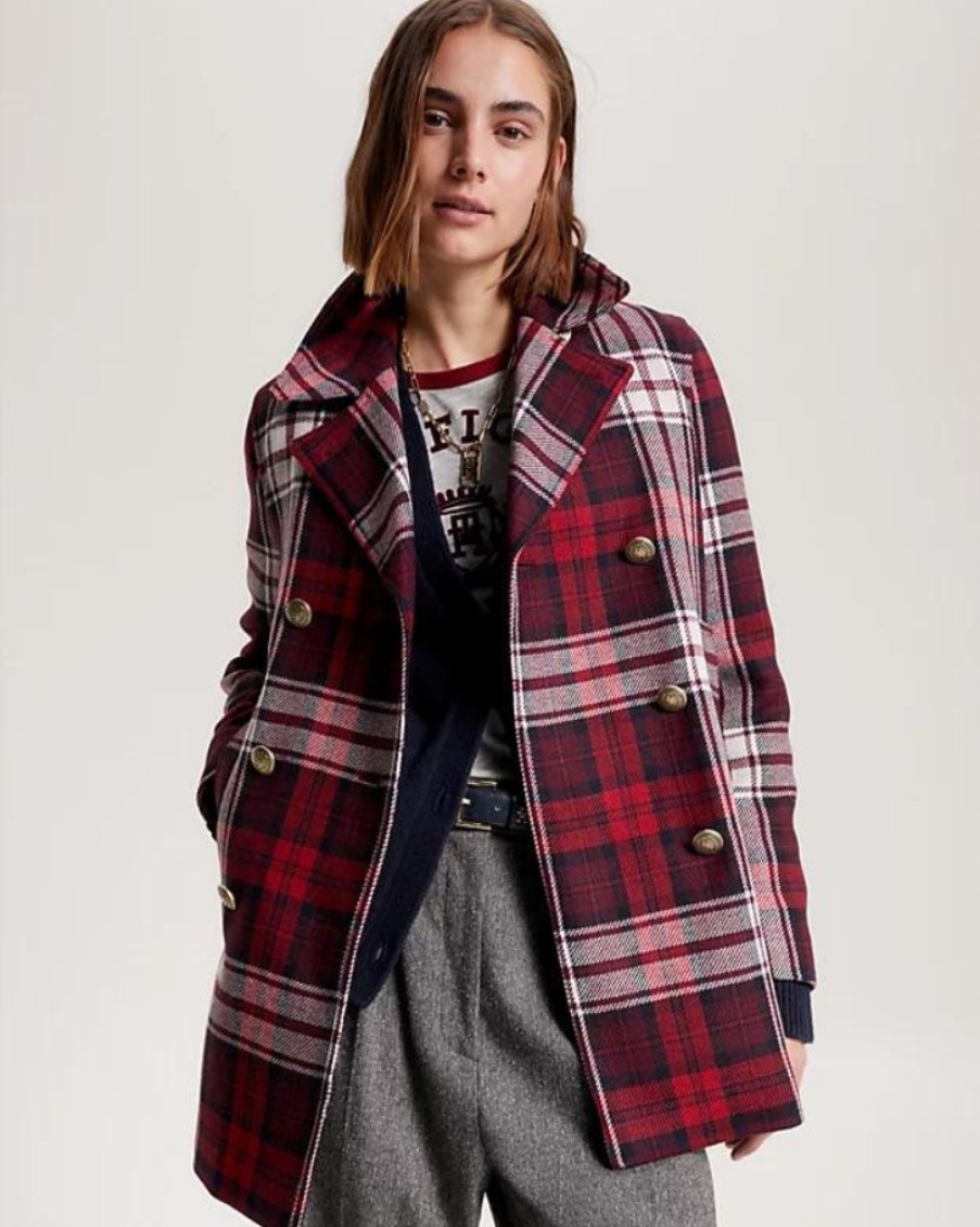 Tommy Women Tommy Hilfiger - Tartan Wool Blend Prep Peacoat | Coats & Jackets