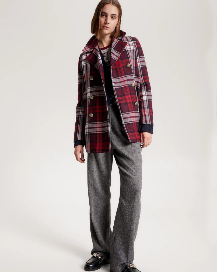 Tommy Women Tommy Hilfiger - Tartan Wool Blend Prep Peacoat | Coats & Jackets