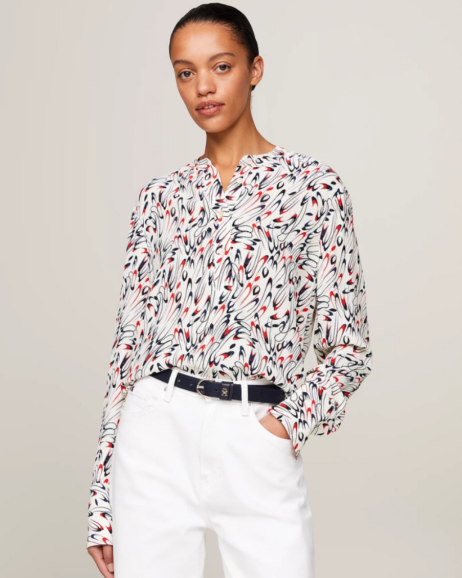 Tommy Women Tommy Hilfiger - Small Ribbon Collarless Shirt | Shirts & Blouses