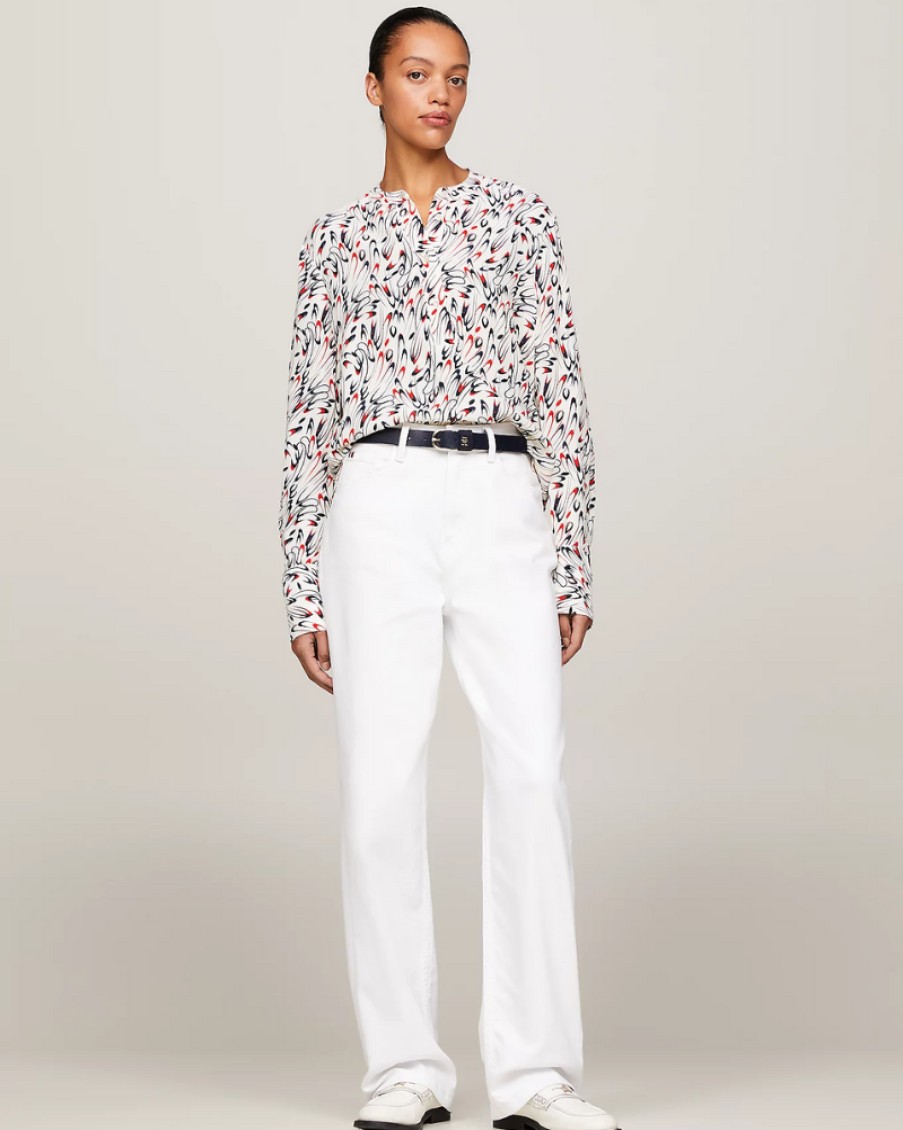 Tommy Women Tommy Hilfiger - Small Ribbon Collarless Shirt | Shirts & Blouses