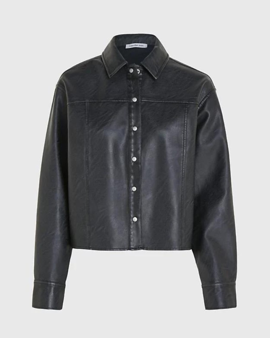 Ck Jeans Calvin Klein - Faux Leather Relaxed Shirt | Tops