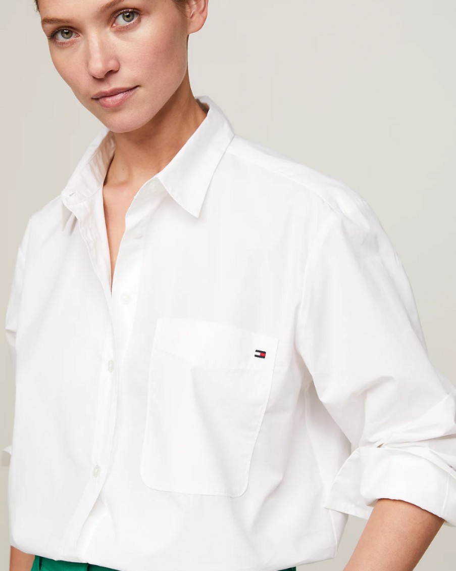 Tommy Women Tommy Hilfiger - Solid Cotton Easy Fit Shirt | Shirts & Blouses