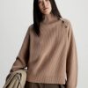 Ck Women Calvin Klein - Recycled Wool Button Mock Neck Jumper | Tops